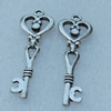 Pendant/Charm, Fashion Zinc Alloy Jewelry Findings, Lead-free, Key 40x12mm, Sold by Bag