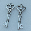 Pendant/Charm, Fashion Zinc Alloy Jewelry Findings, Lead-free, Key 40x12mm, Sold by Bag