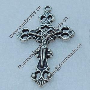 Pendant/Charm, Fashion Zinc Alloy Jewelry Findings, Lead-free, Cross 41x24mm, Sold by Bag