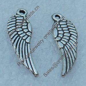 Pendant/Charm, Fashion Zinc Alloy Jewelry Findings, Lead-free, Wings 15x3mm, Sold by Bag