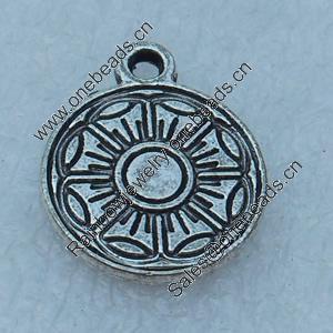 Pendant/Charm, Fashion Zinc Alloy Jewelry Findings, Lead-free, Flat Round 17x13mm, Sold by Bag