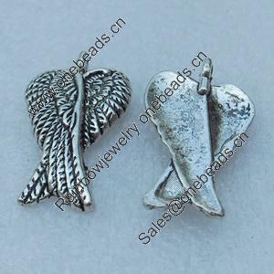 Pendant/Charm, Fashion Zinc Alloy Jewelry Findings, Lead-free, Wings 27x14mm, Sold by Bag