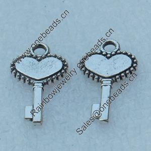 Pendant/Charm, Fashion Zinc Alloy Jewelry Findings, Lead-free, Key 15x8mm, Sold by Bag