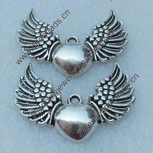 Pendant/Charm, Fashion Zinc Alloy Jewelry Findings, Lead-free, Wings 34x58mm, Sold by Bag