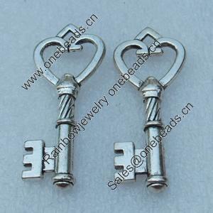 Pendant/Charm, Fashion Zinc Alloy Jewelry Findings, Lead-free, Key 45x17mm, Sold by Bag