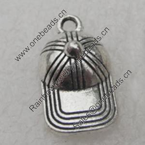 Pendant/Charm, Fashion Zinc Alloy Jewelry Findings, Lead-free, Hat 18x8mm, Sold by Bag