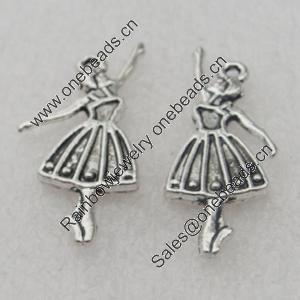 Pendant/Charm, Fashion Zinc Alloy Jewelry Findings, Lead-free, Dancer 30x9mm, Sold by Bag