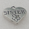 Pendant/Charm, Fashion Zinc Alloy Jewelry Findings, Lead-free, Heart 16x16mm, Sold by Bag