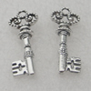 Pendant/Charm, Fashion Zinc Alloy Jewelry Findings, Lead-free, Key 29x10mm, Sold by Bag