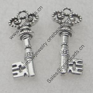 Pendant/Charm, Fashion Zinc Alloy Jewelry Findings, Lead-free, Key 29x10mm, Sold by Bag