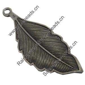 Pendant/Charm. Fashion Zinc Alloy Jewelry Findings. Lead-free. Leaf 56x21mm. Sold by Bag