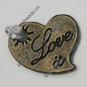 Pendant/Charm. Fashion Zinc Alloy Jewelry Findings. Lead-free. Heart15x12mm. Sold by Bag