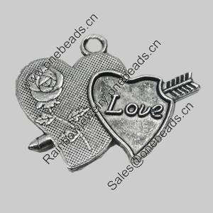 Pendant/Charm. Fashion Zinc Alloy Jewelry Findings. Lead-free. Heart 28x33mm. Sold by Bag