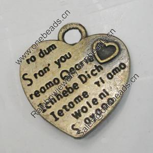Pendant/Charm. Fashion Zinc Alloy Jewelry Findings. Lead-free. Heart 20x22mm. Sold by Bag