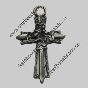 Pendant/Charm. Fashion Zinc Alloy Jewelry Findings. Lead-free. Cross 36x22mm. Sold by Bag