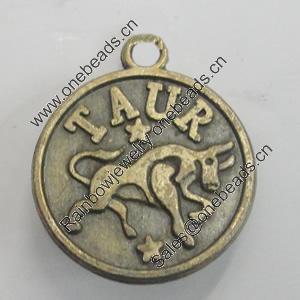 Message Charm. Fashion Zinc Alloy Jewelry Findings. Lead-free. Taurus 21x18mm. Sold by Bag