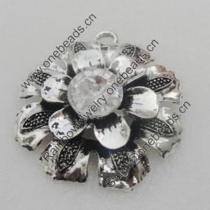 Zinc Alloy Pendant With Drill Beads. Fashion Jewelry Findings. Lead-free. Flower 54mm. Sold by PC 