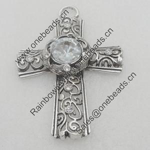 Zinc Alloy Pendant With Drill Beads. Fashion Jewelry Findings. Lead-free. Cross 86x58mm. Sold by PC 