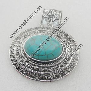 Zinc Alloy Pendant With Turquoise Beads. Fashion Jewelry Findings. 55x48mm. Sold by PC