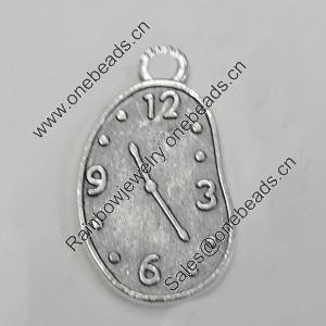 Pendant/Charm. Fashion Zinc Alloy Jewelry Findings. Lead-free. Clock 22x12mm. Sold by Bag