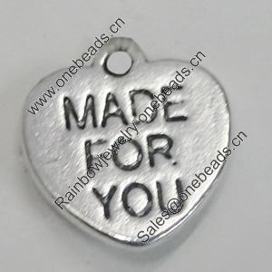 Pendant/Charm. Fashion Zinc Alloy Jewelry Findings. Lead-free. Heart 13x15mm. Sold by Bag