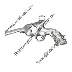 Pendant/Charm. Fashion Zinc Alloy Jewelry Findings. Lead-free. Gun 18x29mm. Sold by Bag