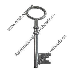 Pendant/Charm. Fashion Zinc Alloy Jewelry Findings. Lead-free. Key 52x17mm. Sold by Bag