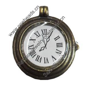 Pendant/Charm. Fashion Zinc Alloy Jewelry Findings. Lead-free. Clock 28x25mm. Sold by Bag