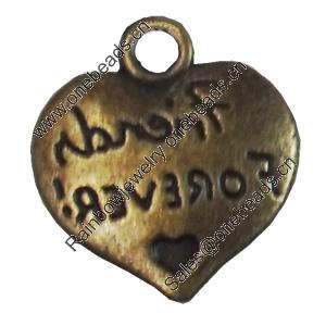 Pendant/Charm. Fashion Zinc Alloy Jewelry Findings. Lead-free. Heart 15x14mm. Sold by Bag