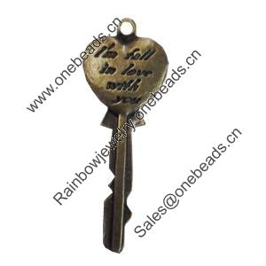 Pendant/Charm. Fashion Zinc Alloy Jewelry Findings. Lead-free. Key 55x19mm. Sold by Bag
