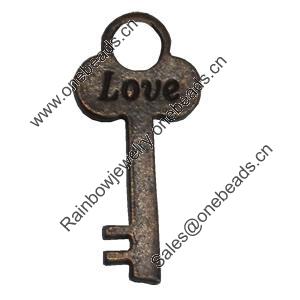 Pendant/Charm. Fashion Zinc Alloy Jewelry Findings. Lead-free. Key 27x12mm. Sold by Bag