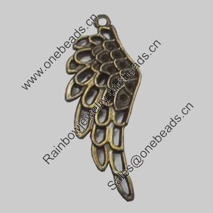 Pendant/Charm. Fashion Zinc Alloy Jewelry Findings. Lead-free. Wings 42x16mm. Sold by Bag