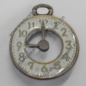 Pendant/Charm. Fashion Zinc Alloy Jewelry Findings. Lead-free. Clock 25x20mm. Sold by Bag