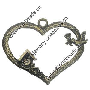 Pendant/Charm. Fashion Zinc Alloy Jewelry Findings. Lead-free. Heart 42x34mm. Sold by Bag