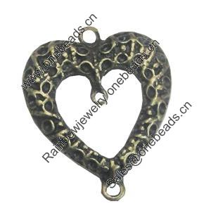 Connetor. Fashion Zinc Alloy Jewelry Findings. Lead-free. Heart 23x27mm. Sold by Bag