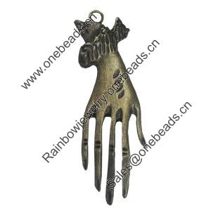 Pendant/Charm. Fashion Zinc Alloy Jewelry Findings. Lead-free. Hand 66x20mm. Sold by Bag