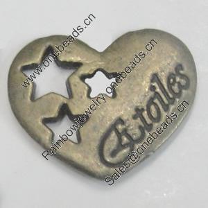 Pendant/Charm. Fashion Zinc Alloy Jewelry Findings. Lead-free. Heart 15x18mm. Sold by Bag