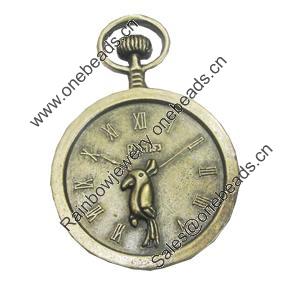 Pendant/Charm. Fashion Zinc Alloy Jewelry Findings. Lead-free. Clock 53x36mm. Sold by PC
