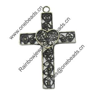 Pendant/Charm. Fashion Zinc Alloy Jewelry Findings. Lead-free. Cross 49x32mm. Sold by Bag