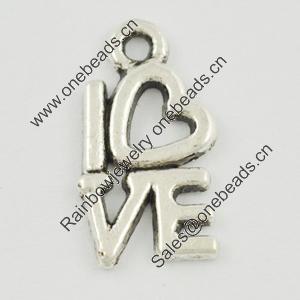 Pendant/Charm. Fashion Zinc Alloy Jewelry Findings. Lead-free. Love 14x8mm. Sold by Bag