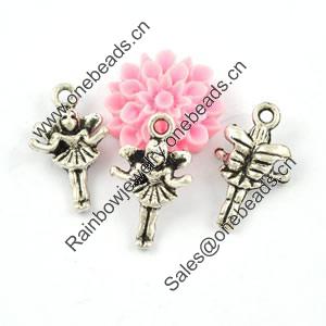 Pendant/Charm. Fashion Zinc Alloy Jewelry Findings. Lead-free. Angel 11x19mm. Sold by Bag