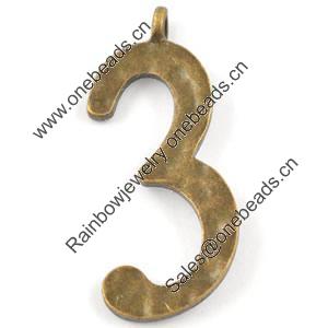 Pendant/Charm. Fashion Zinc Alloy Jewelry Findings. Lead-free. Arabic Numerals 45x19mm. Sold by Bag 
