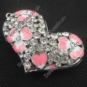 Zinc Alloy Pendant With Crystal Beads. Fashion Jewelry Findings. Lead-free. Heart 62x44mm Sold by PC