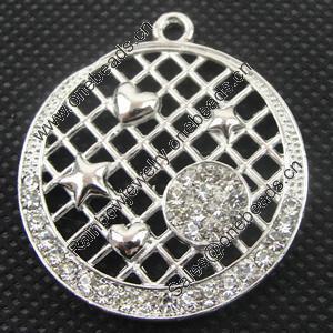 Zinc Alloy Pendant With Crystal Beads. Fashion Jewelry Findings. Lead-free. 33mm Sold by PC