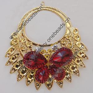 Iron Pendant With Crystal Beads. Fashion Jewelry findings. Lead-free. 59x65mm Sold by Bag