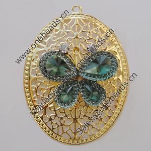 Iron Pendant With Crystal Beads. Fashion Jewelry findings. Lead-free. 63x46mm Sold by Bag