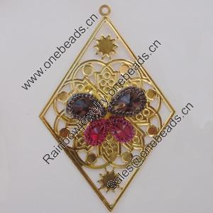 Iron Pendant With Crystal Beads. Fashion Jewelry findings. Lead-free. Diamond 90x60mm Sold by Bag