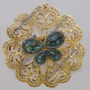 Iron Pendant With Crystal Beads. Fashion Jewelry findings. Lead-free. Flower 66mm Sold by Bag