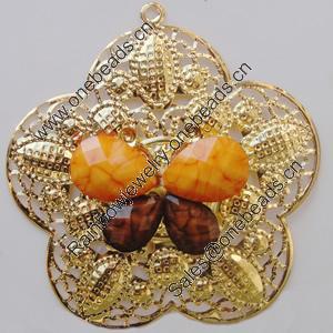 Iron Pendant With Resin Beads. Fashion Jewelry findings. Lead-free. Flower 65mm Sold by Bag