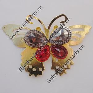 Iron Cabochons With Crystal Beads. Fashion jewelry findings. Lead-free. Animal 66x46mm Sold by Bag